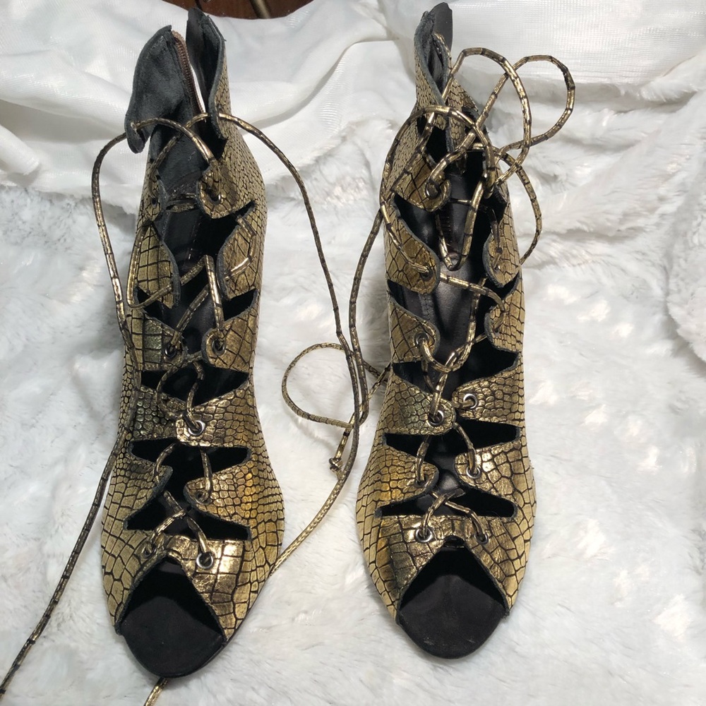 Schutz Metallic Croco high heel sandal